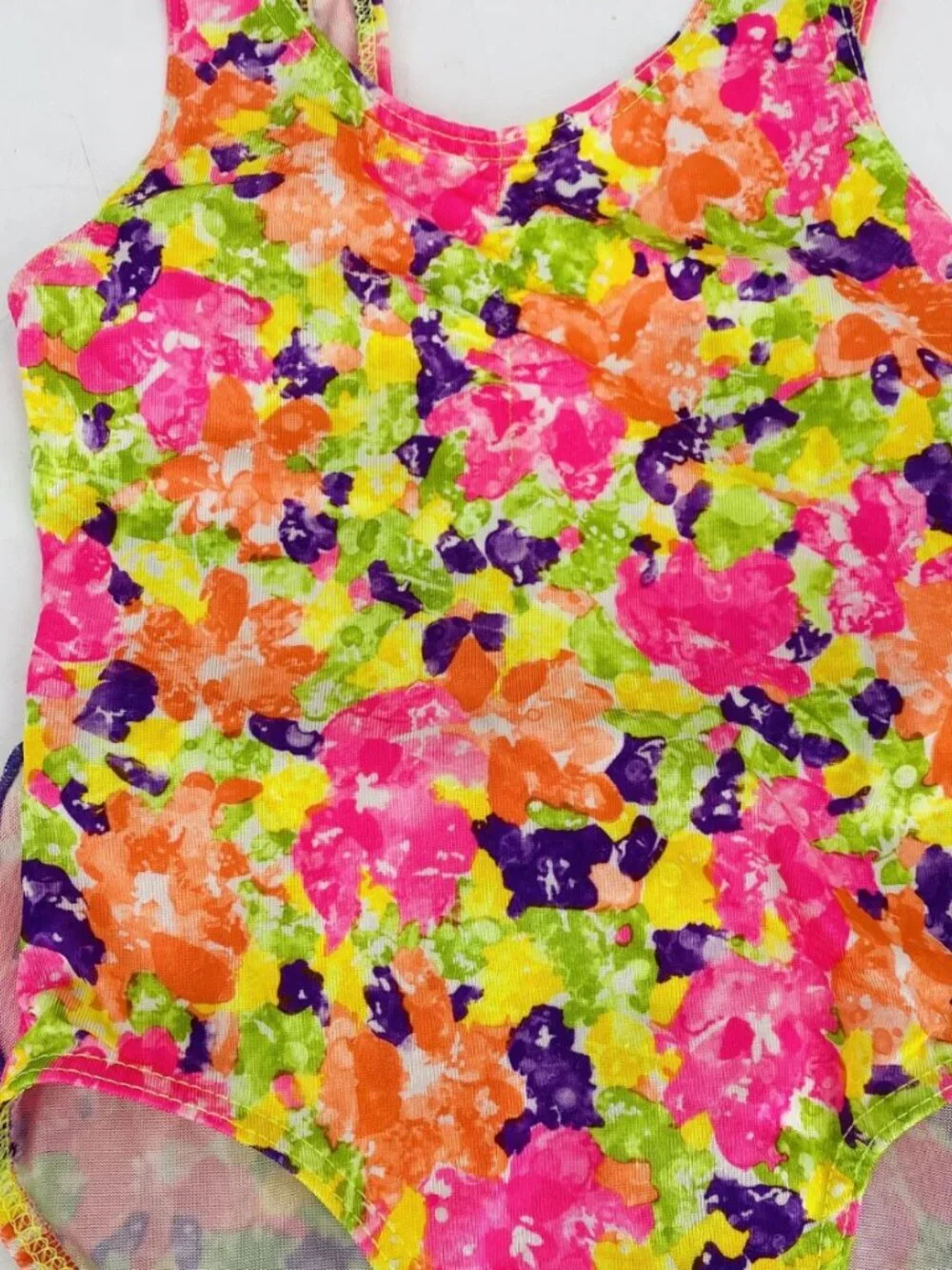Vintage 1990’s Girl’s Yellow/Pink Low Back Floral One Piece Swimsuit Size 8 USA